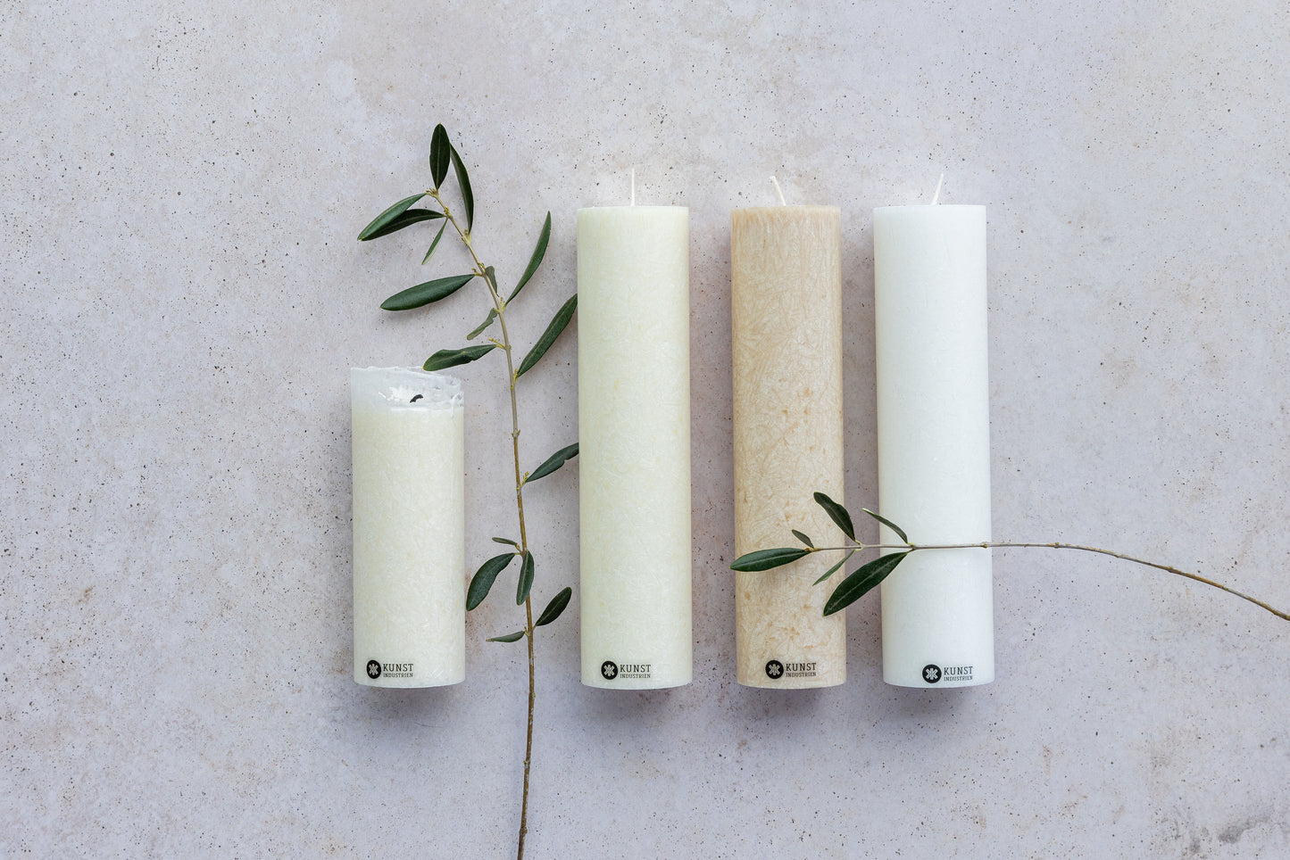 Upcycled olive wax pillar candles 6 cm x 25 cm - Off White #03