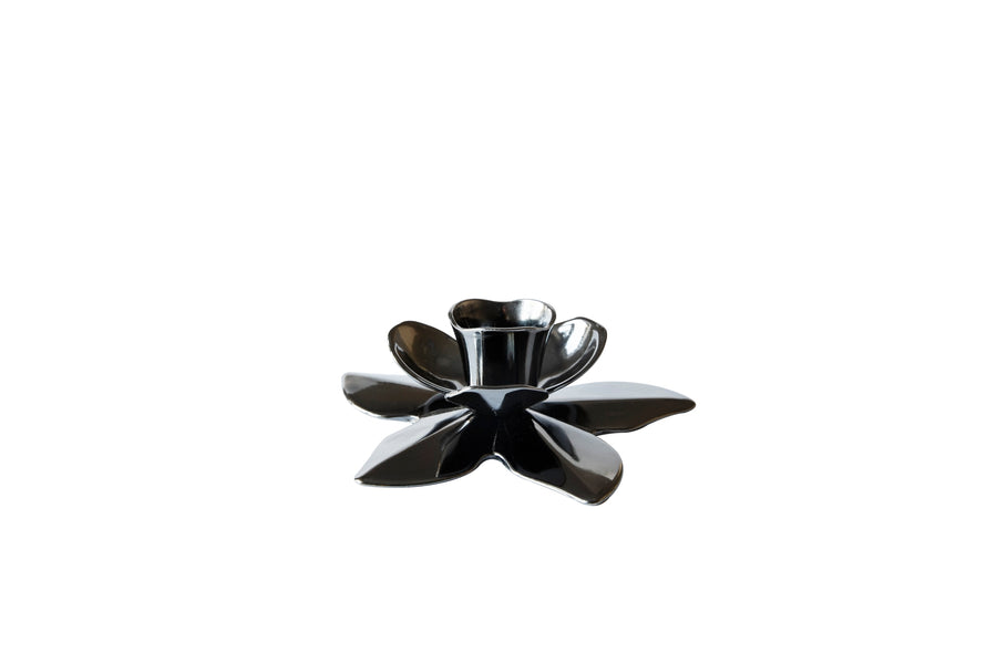 Italian "Flower" Art Deco Candlestick (2.3 cm candle) in Black Nickel -