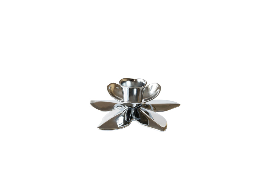 Italian "Flower" Art Deco Candlestick (2.3 cm candle) in Chrome -