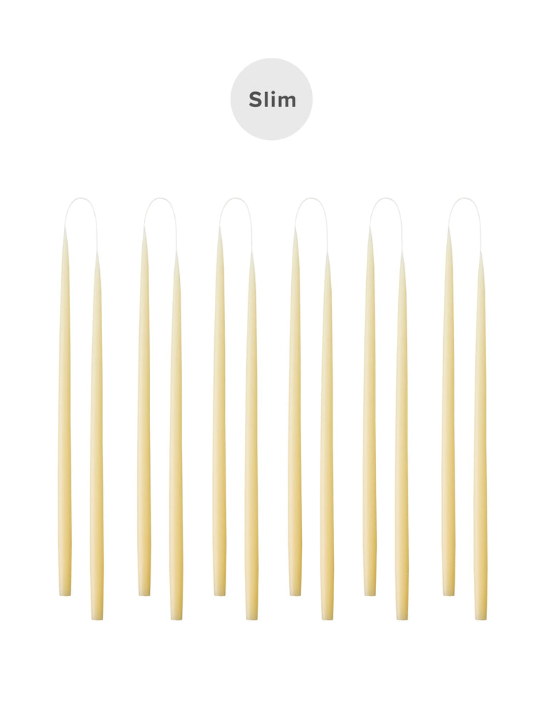 Slim colored candle, Ø=1.3 cm H= 28 cm gift box w. 12 pcs. - Ivory #05