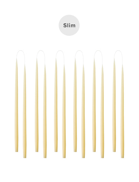 Slim colored candle, Ø=1.3 cm H= 28 cm gift box w. 12 pcs. - Ivory #05