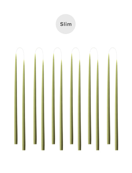 Schlanke farbige Kerze, Ø=1,3 cm H= 28 cm Geschenkbox m. 12 Stk. - Olive Nr. 36