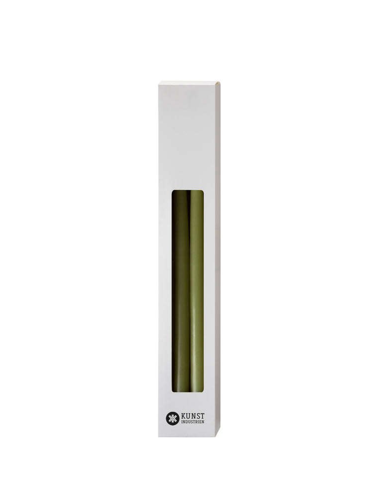 Schlanke farbige Kerze, Ø=1,3 cm H= 28 cm Geschenkbox m. 12 Stk. - Olive Nr. 36