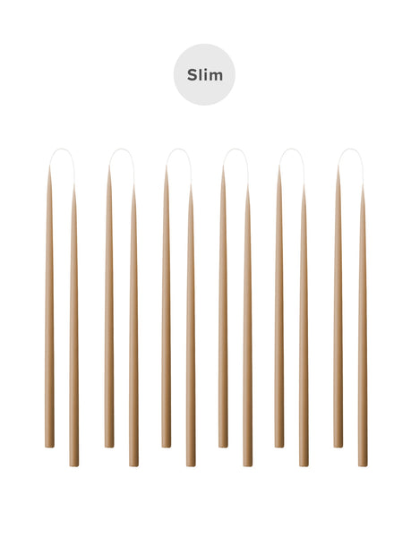 Slim coloured candle, Ø=1.3 cm H= 28 cm giftbox w. 12 pcs. - Nougat #65