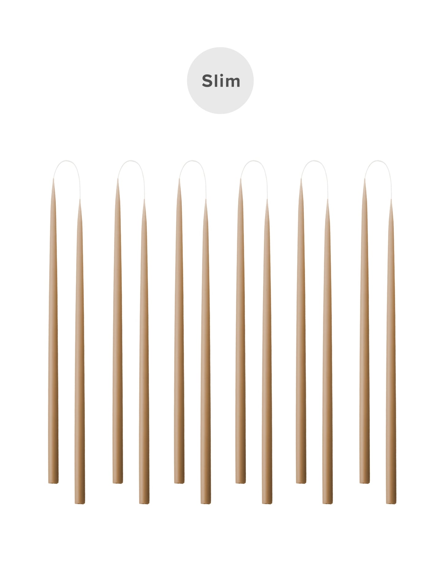 Slim coloured candle, Ø=1.3 cm H= 28 cm giftbox w. 12 pcs. - Nougat #65