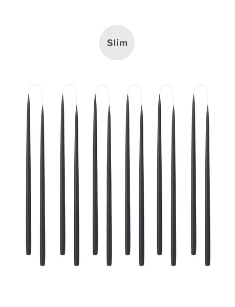 Slim colored candle, Ø=1.3 cm H= 28 cm gift box w. 12 pcs. - Black #91