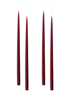 Hand dipped, dyed candle, in 4 pack - 2.2 cm x 45 cm - Light Bordeaux #15